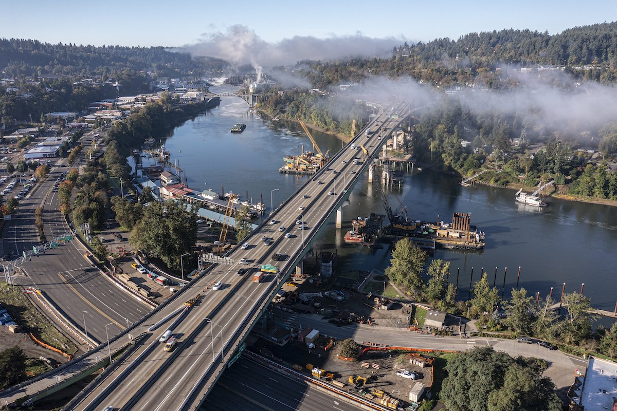In the Portland area, the Abernethy Bridge will be the first earthquake-ready interstate bridge crossing the Willamette River. (Photo courtesy of Kiewit)