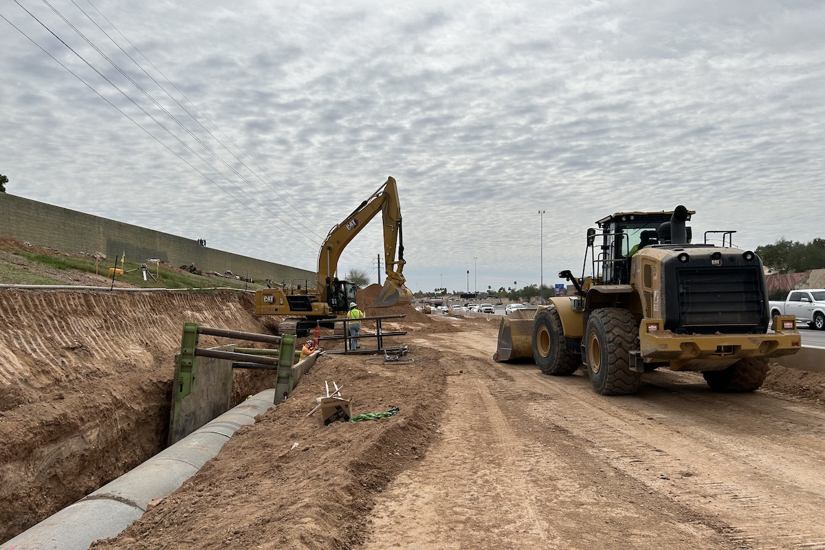 In addition to constructing general purpose lanes in each direction, crews add new drainage pipelines along Loop 101 north of Shea Boulevard in Scottsdale.