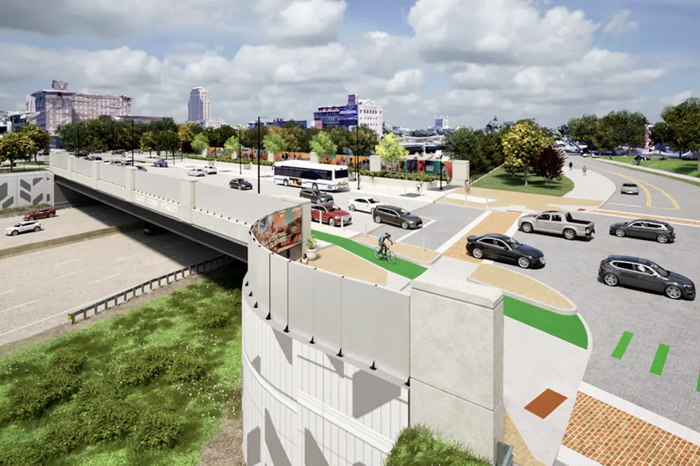 The new East 22nd Street bridge over I-90 will include widened sidewalks and local art.