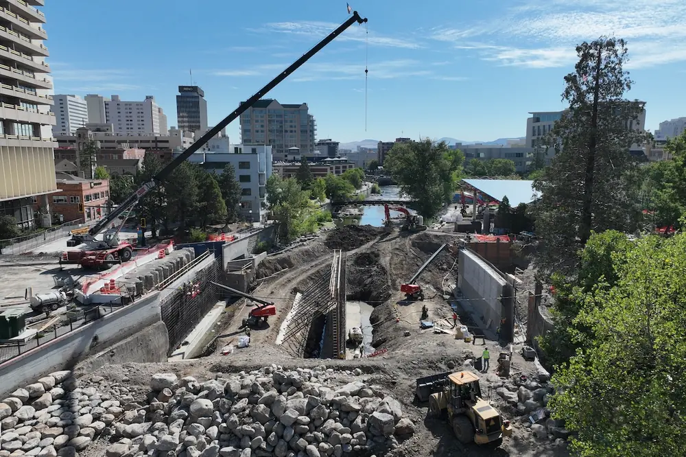 Crews are fully reconstructing the Arlington Avenue bridges in the middle of downtown Reno, Nevada.