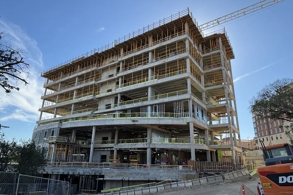 The main entrance will be on level two of the STEM Classroom Building.