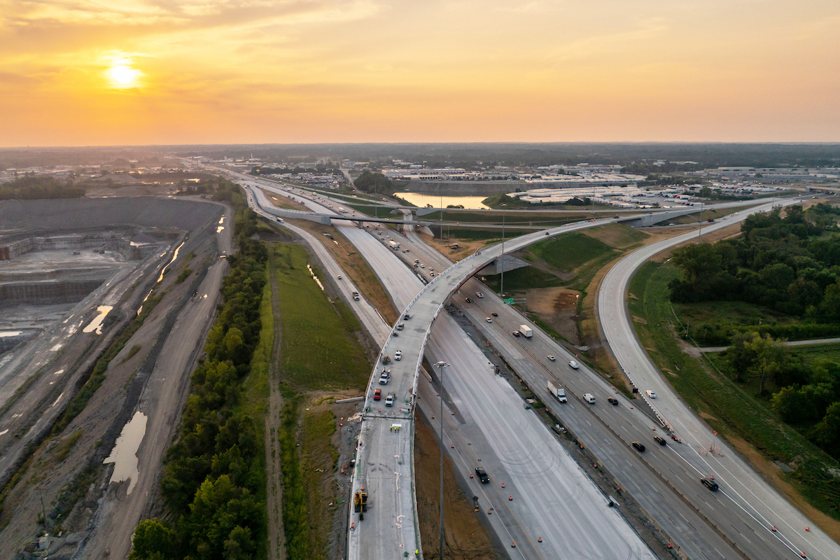 Shown here is an aerial view of the I-69 Finish Line project.