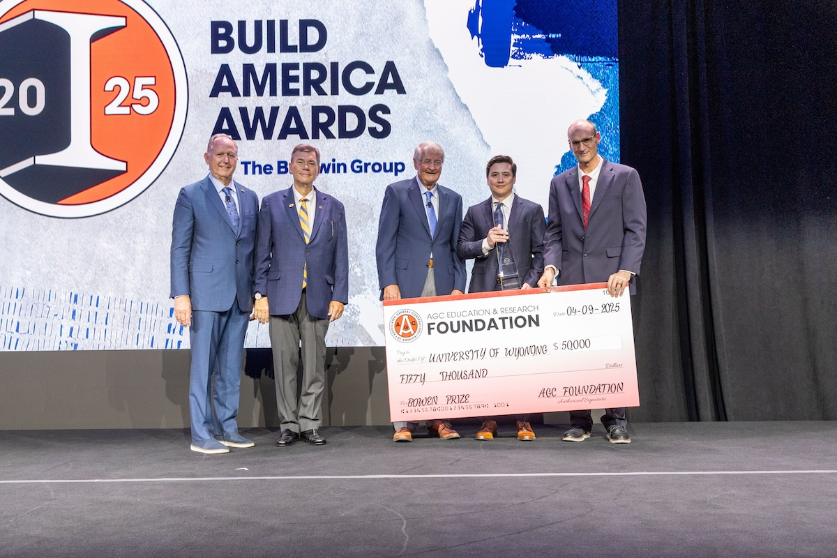 Michael Svoboda receiving his award, including a donation to the University of Wyoming’s Construction Management Program on his behalf. (Photo courtesy of AGC)