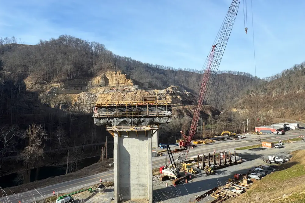 The 175-foot-tall bridge spanning the Levisa Fork River and Norfolk Southern Railway will be the third tallest in the state.