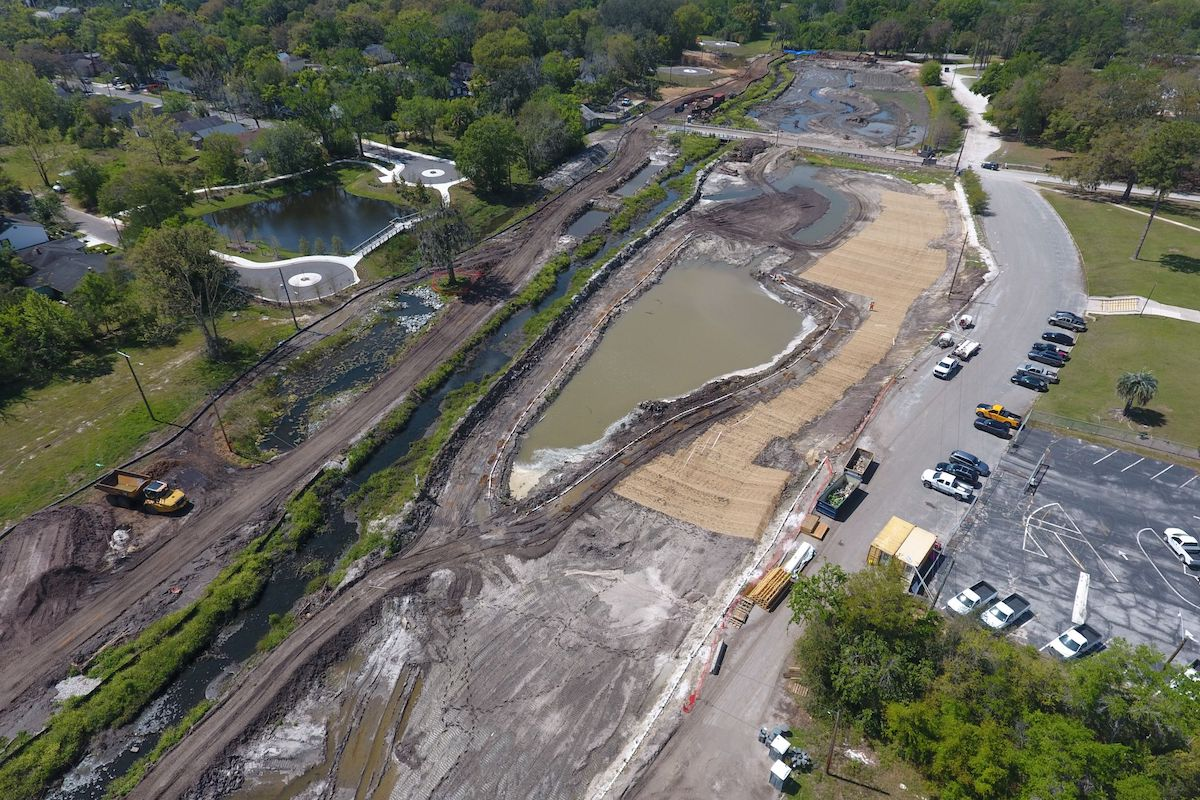 The construction of McCoys Creek included a new meander. The original creek is on the left.