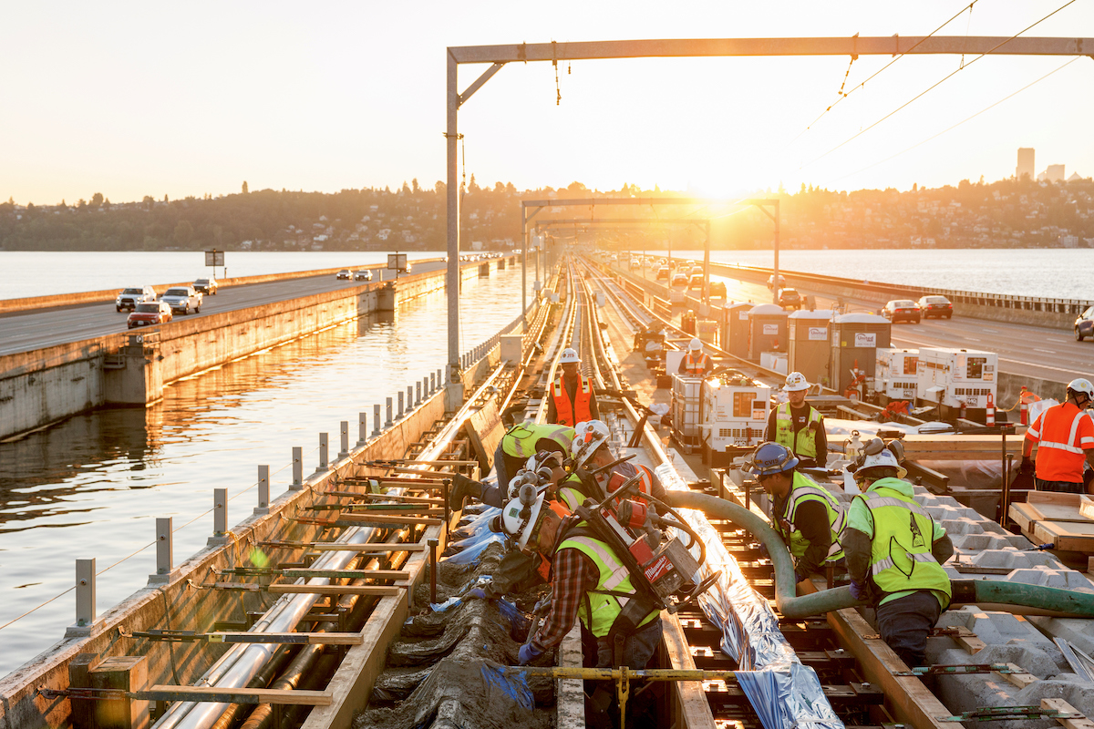 Sound Transit's new light rail line is being built on the I-90 Homer M. Hadley Memorial Bridge.