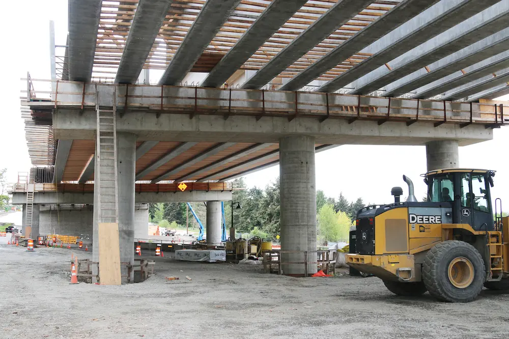 Girders and diaphragms are set at the SR 509 flagship bridge in SeaTac.