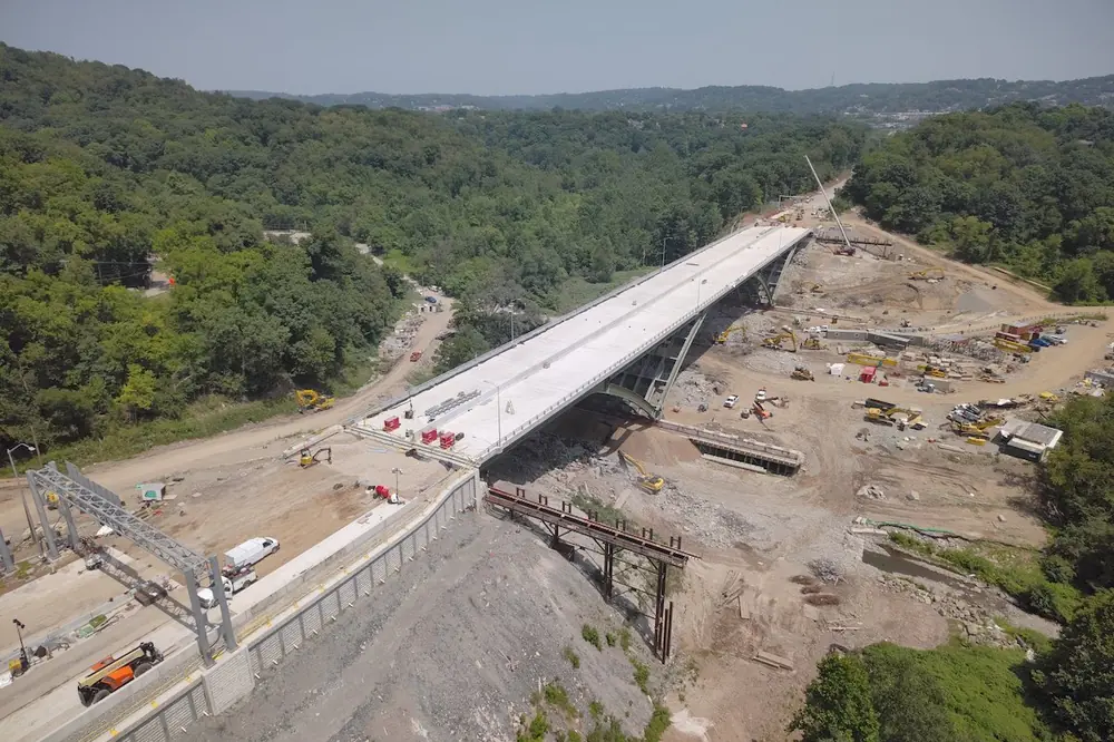 Pictured here is the new Commercial Street Bridge on July 20, 2026, after it was slid into place.