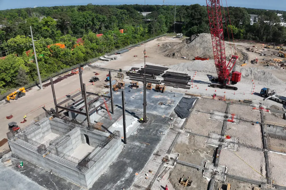 The first steel rises from Roper’s new North Charleston hospital campus.