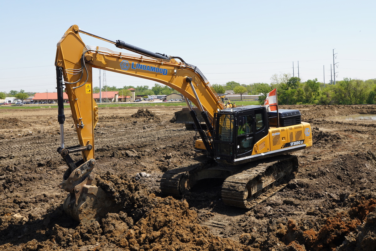 A Lindamood worker operates the SANY SY365C Hydraulic Excavator on a 45-acre data center site that is currently in development.