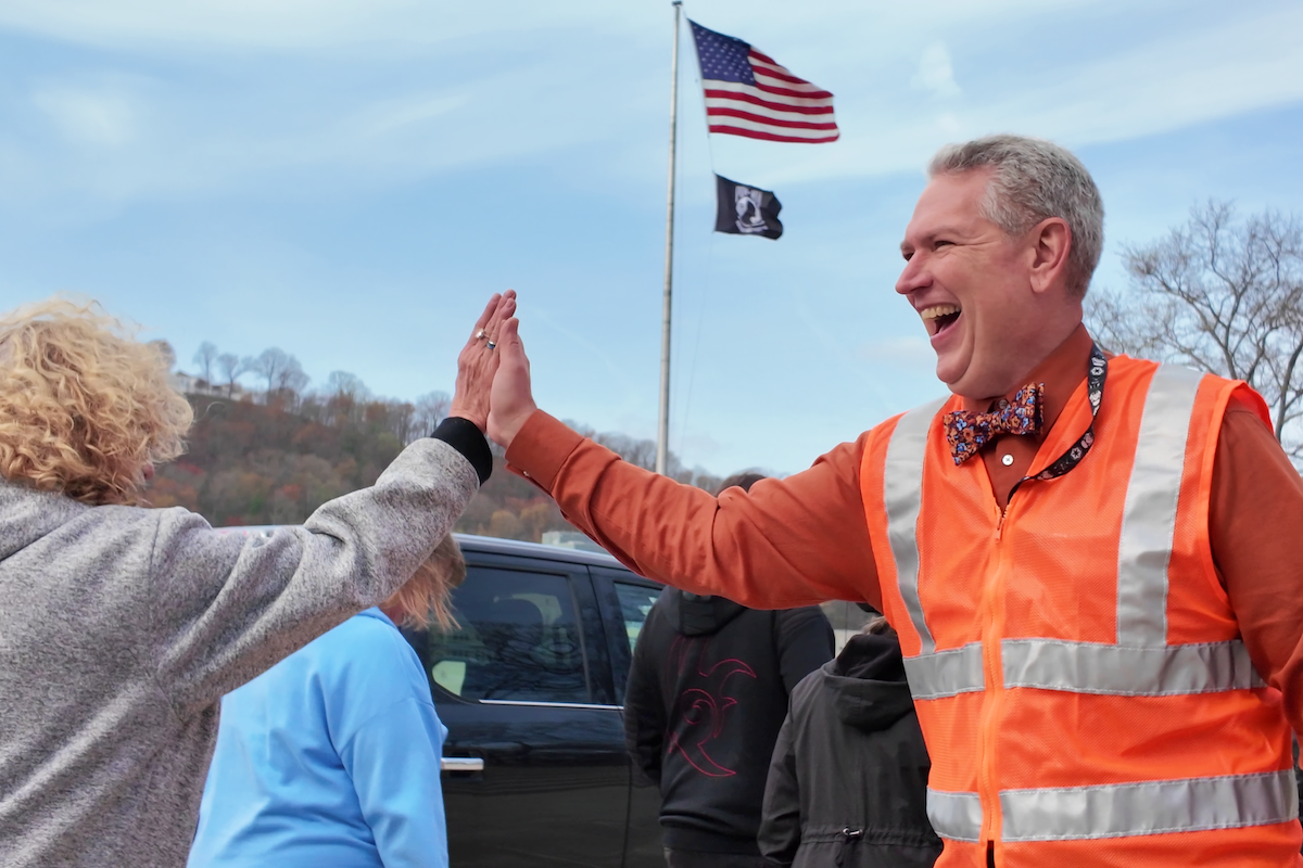 WVDOT employees are invited to participate in Mountaineer Mile, a health initiative started by Governor Patrick Morrisey. At the end of the walk, Rumbaugh will often turn around to high-five other participants.