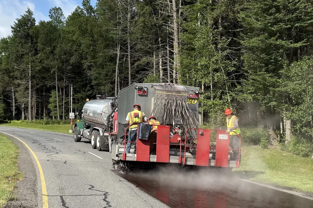 A pavement preservation project in Thompson, New York, treated a total of about 80,000 square yards on sections of Thompsonville Road and Resorts World Drive.