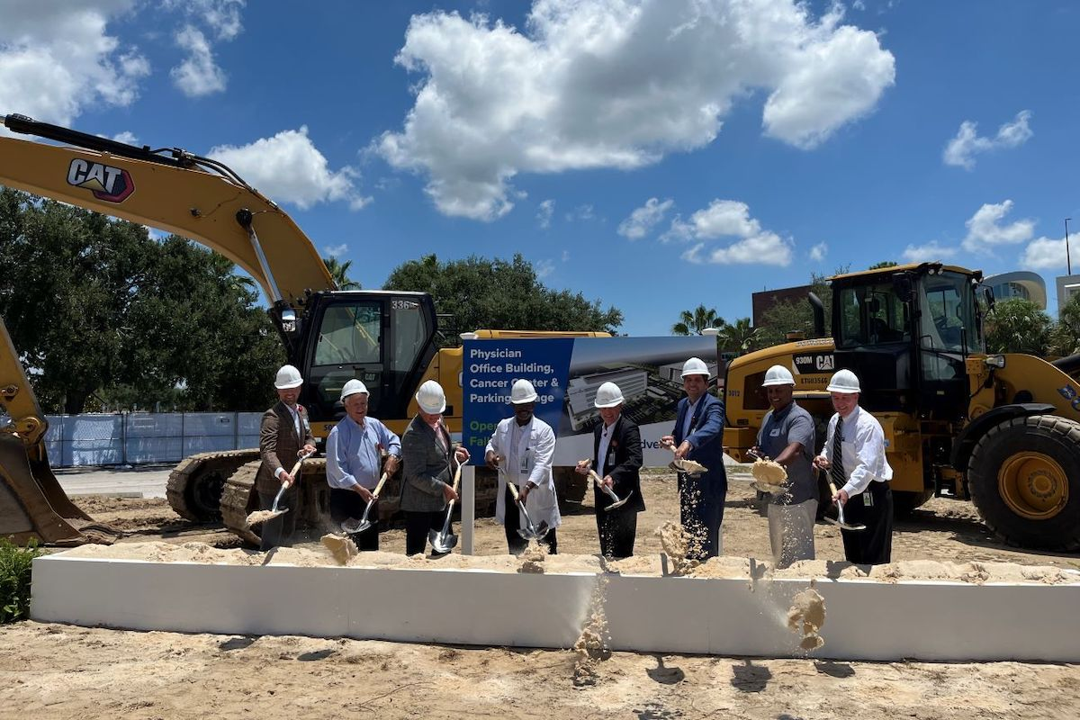 DPR Construction team members and AdventHealth officials break ground on the AdventHealth Tampa Physician Office Building, Cancer Center, and parking garage.
