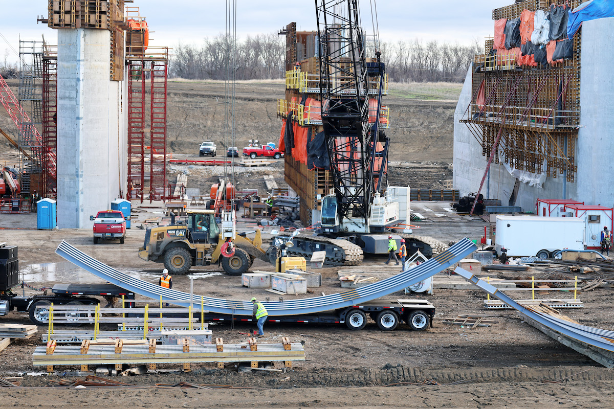 The Red River Structure has three gates and will regulate Red River flows into the Fargo-Moorhead metropolitan area. (USACE St. Paul District photo by Dave Elmstrom)