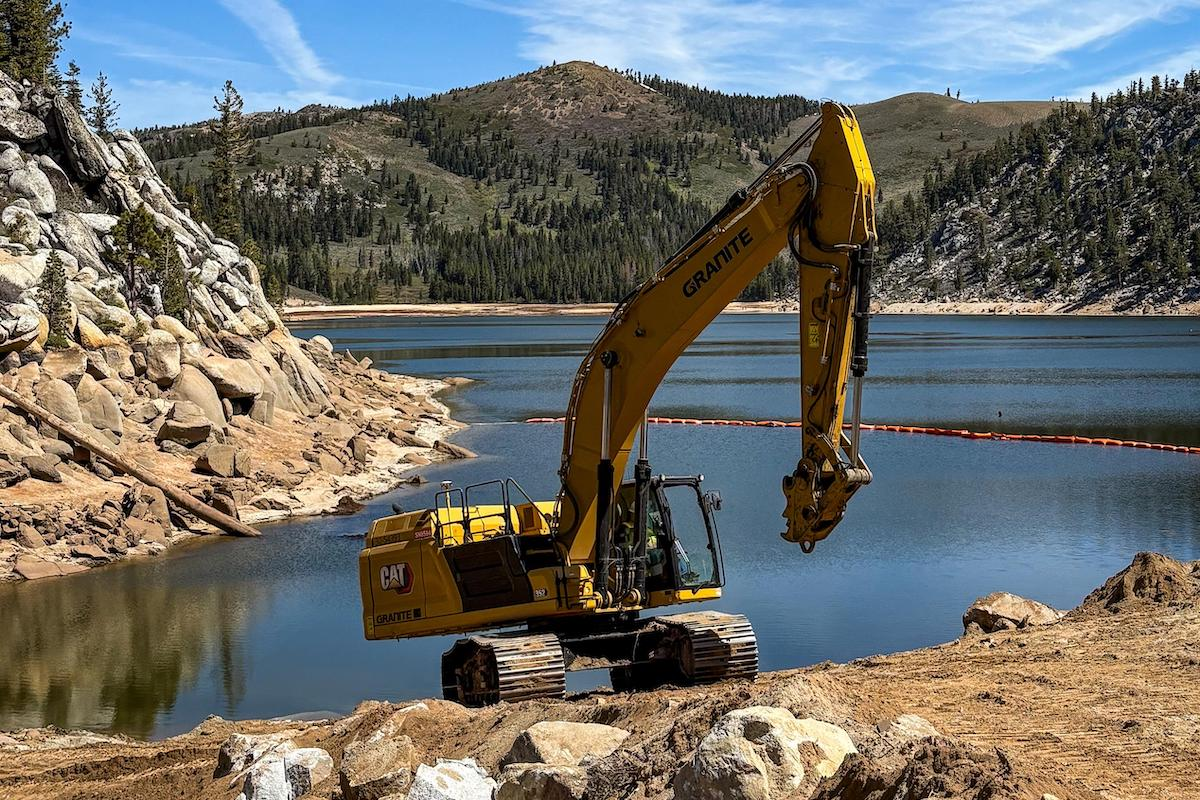 The Granite construction team is installing a new outlet structure, new outlet pipes, a dissipation structure, and then rebuilding the Marlette Lake Dam.