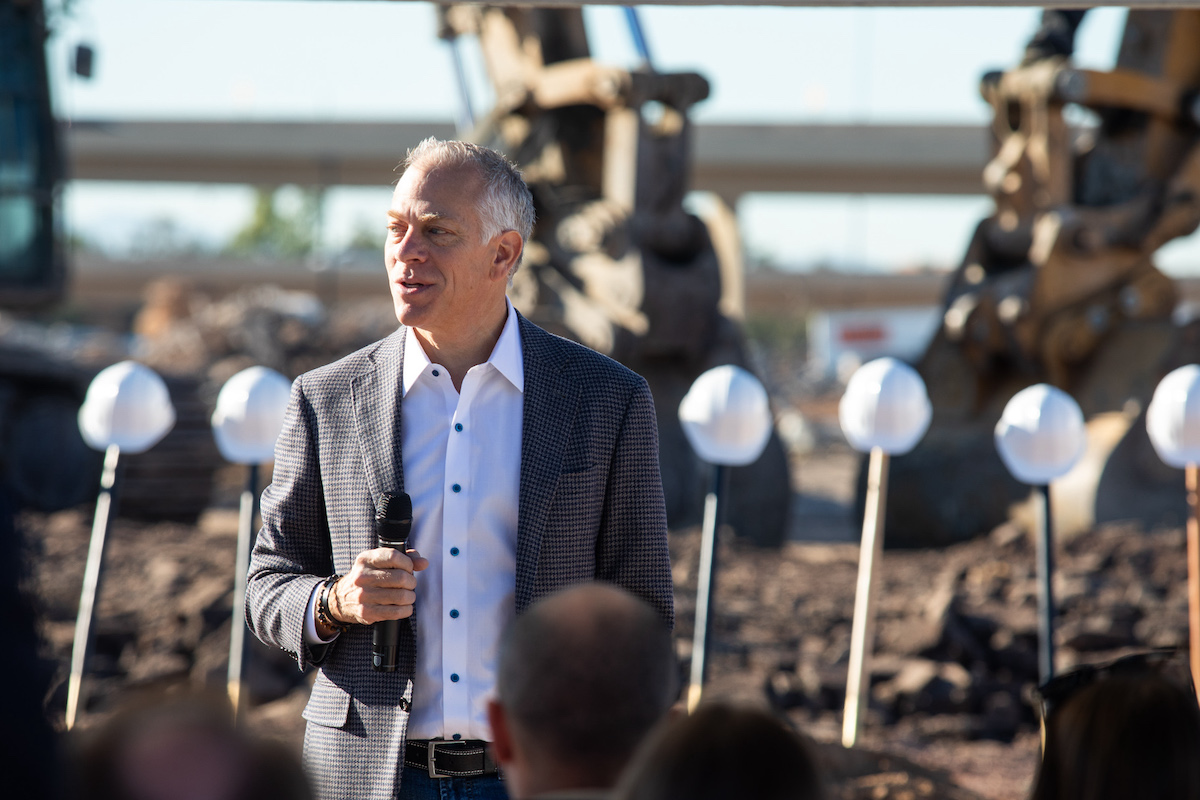 ViaWest Group Founding Partner Steve Schwarz speaks during the groundbreaking event for ReDiscover Logistics Park in Phoenix. (Photo by Small Giants, courtesy of Willmeng Construction)