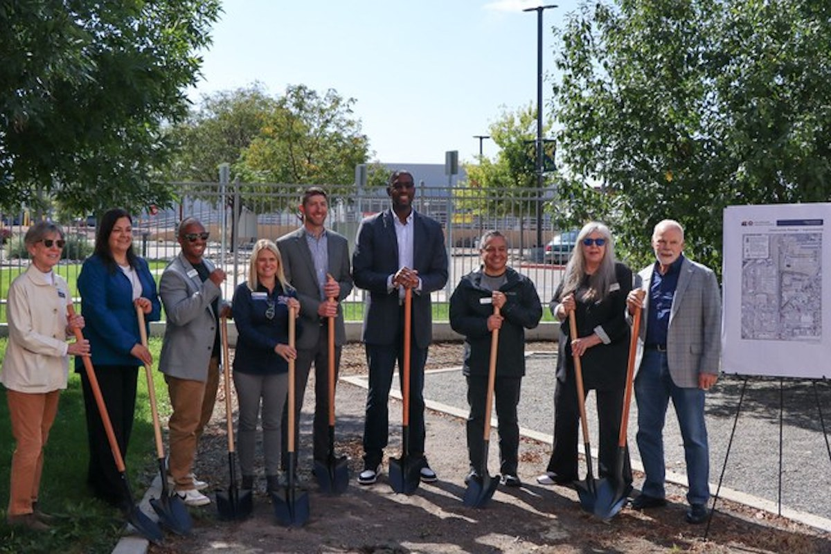 Local leaders hold shovels to recognize the groundbreaking of construction on the Vasquez Boulevard Improvements Project.