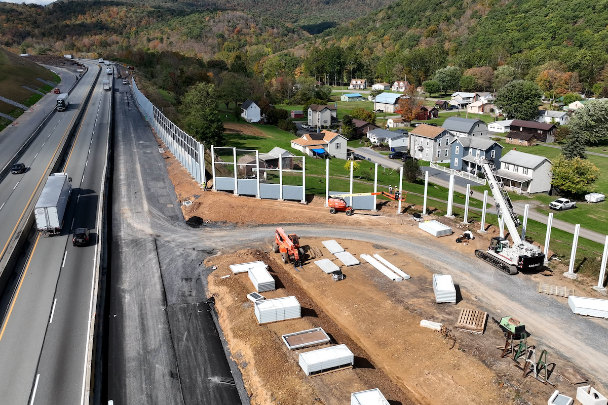 About a mile of sound walls separate the town of New Baltimore from the Pennsylvania Turnpike.