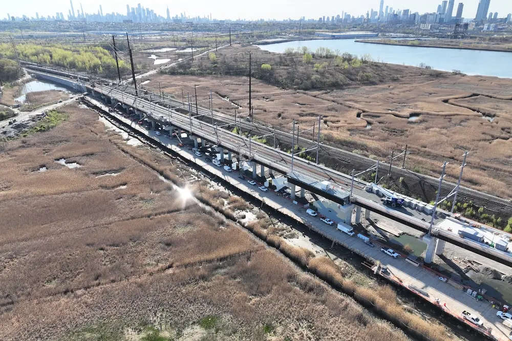 The team dealt with marshy areas while constructing the bridge. (Photo courtesy of Skanska)