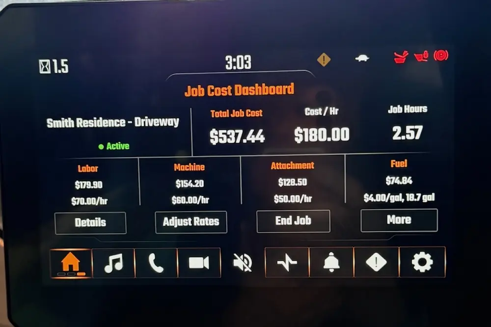 The job cost dashboard within Bobcat’s new Jobsite Companion technology tracks operation cost compared to job estimates to improve profit.