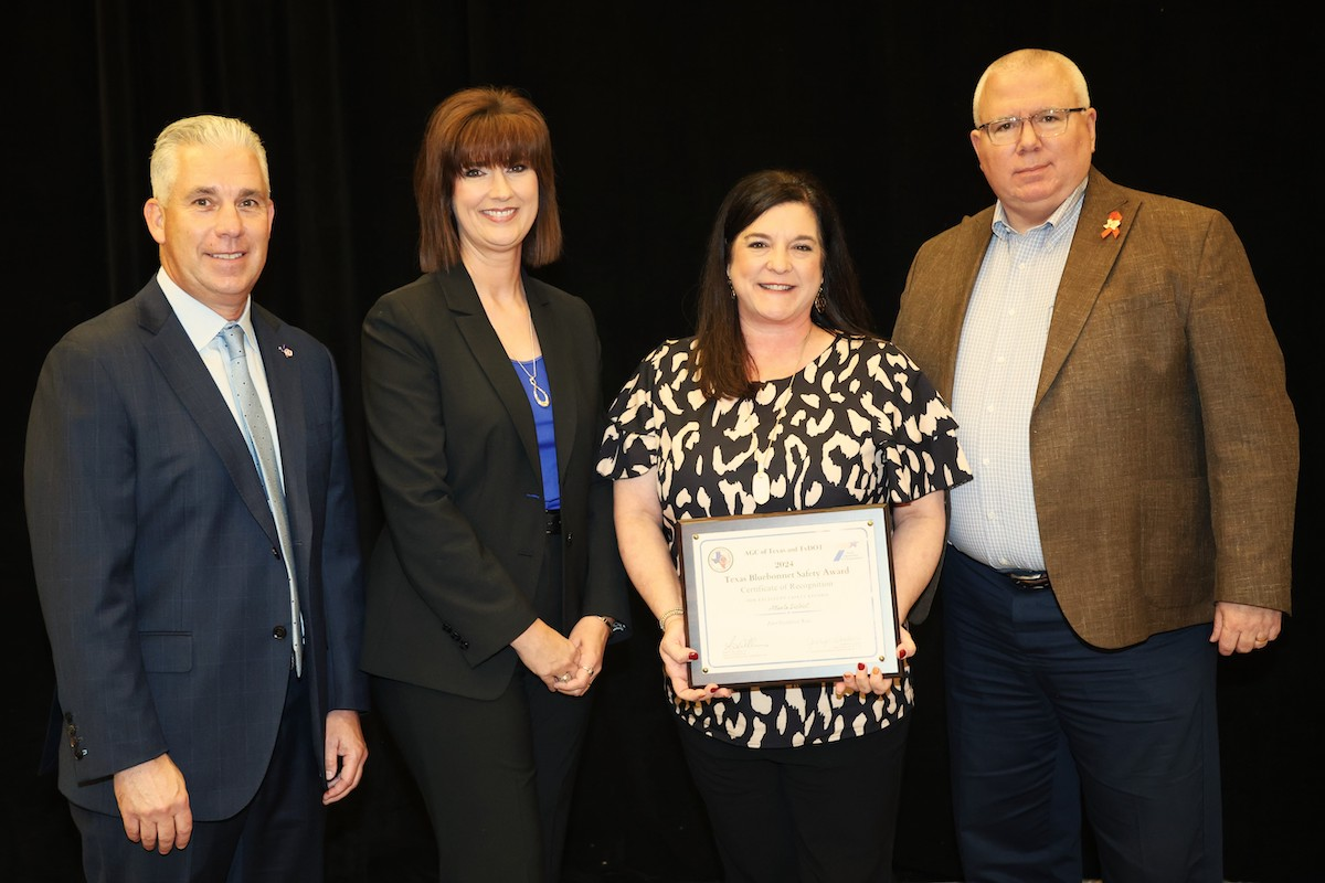 From left to right: 2025 President of the Associated General Contractors of America Jeff Gibson, TxDOT Atlanta District Safety Officer Kristy Whisenhunt, TxDOT Atlanta District Engineer Katie Martin, and TxDOT Deputy Executive Director for Program Delivery Brian Barth
