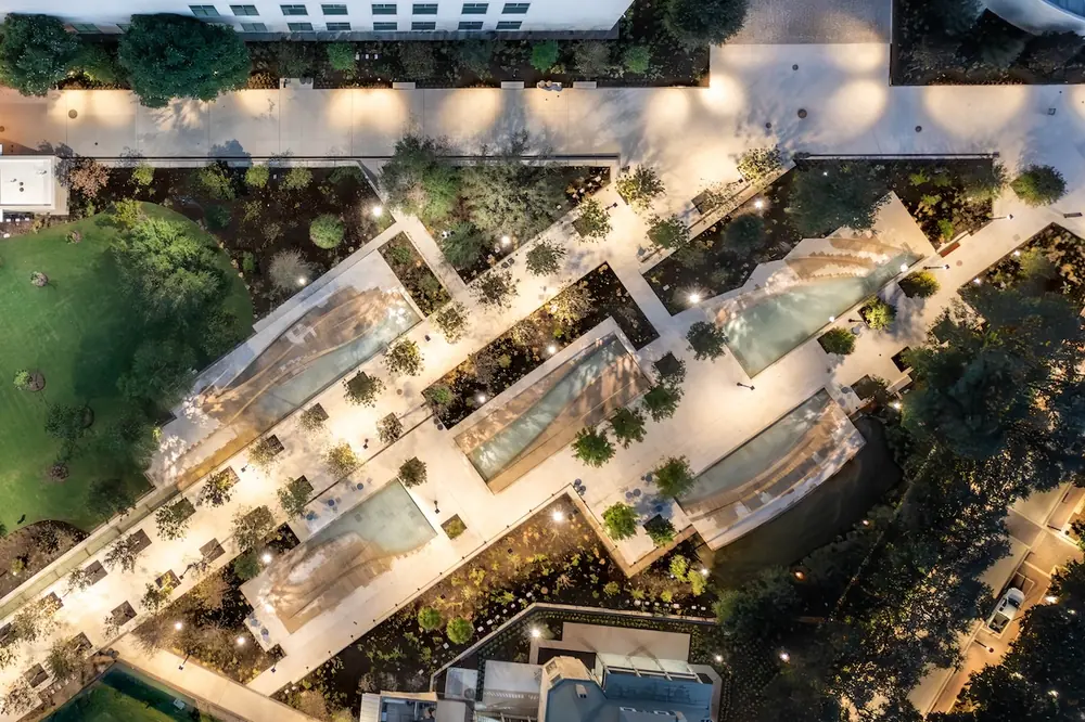 Civic Park at Hemisfair is a 7-acre urban greenspace built by Skanska that features public plazas, event spaces, promenades, gardens, and interactive water features in the heart of downtown San Antonio.