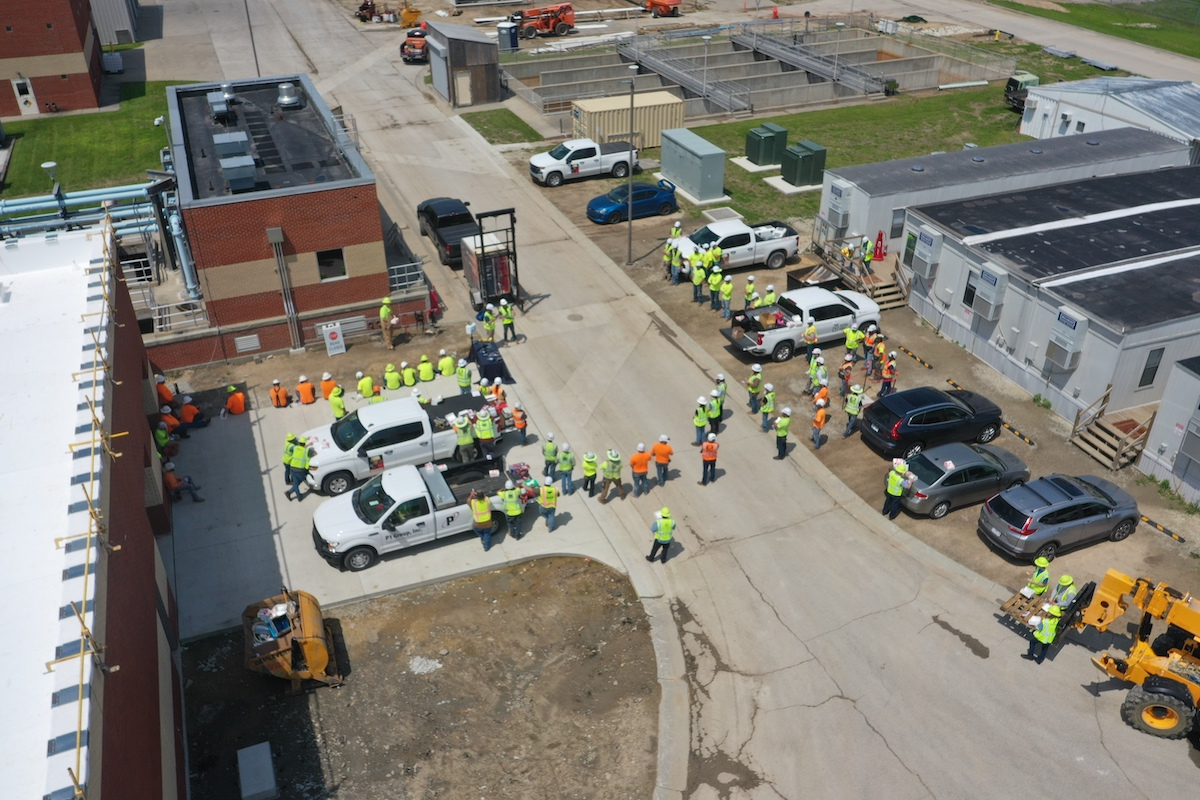 Team members gather at the Kansas River Wastewater project site for Safety Week.