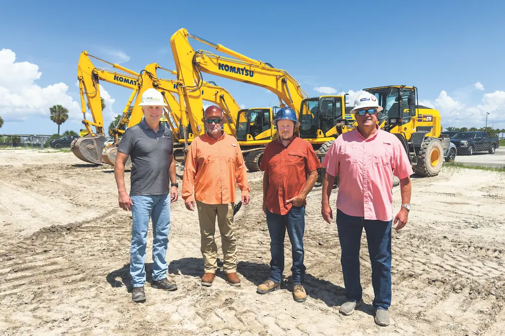 From left to right: Sitecrafters’ Ted Kempton, Joey Stewart, and Brian Ackerson work closely with Linder’s Randy Thomas to find equipment for their projects.