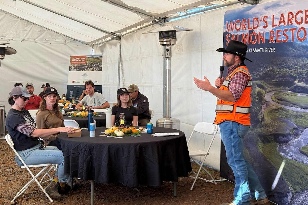 Dave Coffman of RES congratulates Yurok tribal members and others involved in restoring key Klamath River tributaries as part the largest dam removal and river restoration in the world.