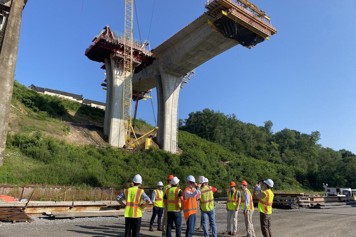 Shown here are two of the eight piers for the dual cast-in-place segmental bridges.