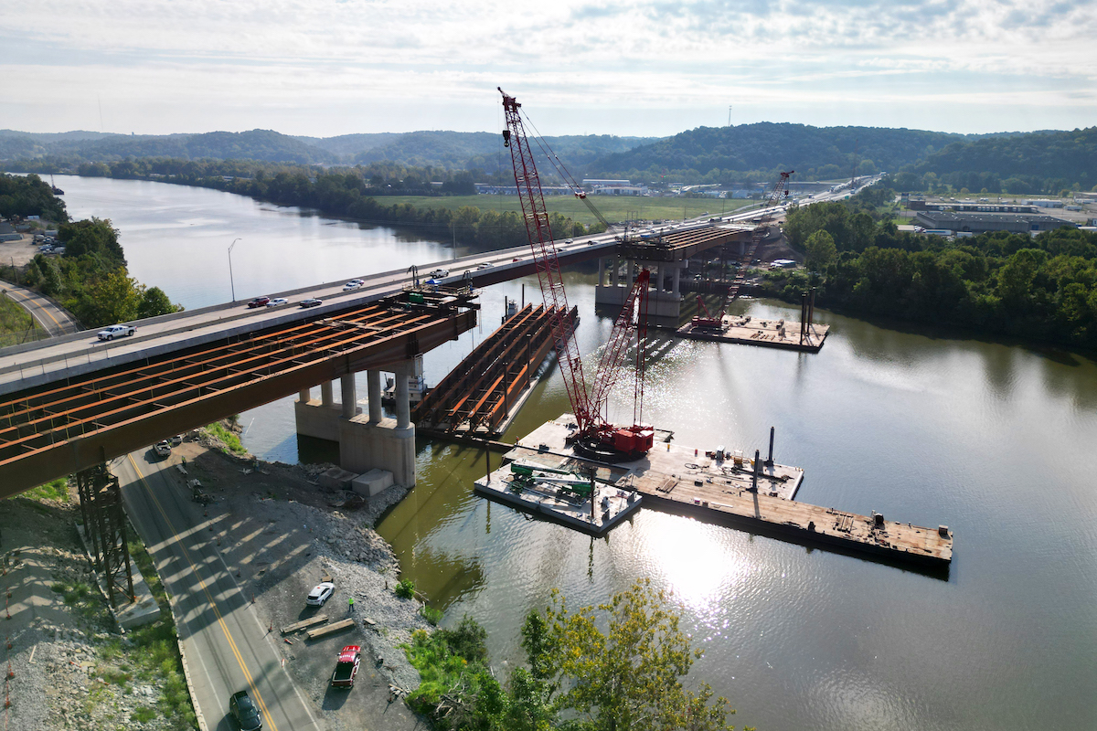 The Donald M. Legg Memorial Bridge on Interstate 64 is being replaced with two new four-lane spans.