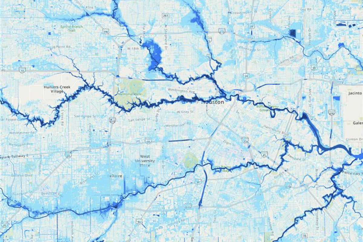 Shown here are the 100-year ponding depths within the City of Houston as a result of the modeling effort.