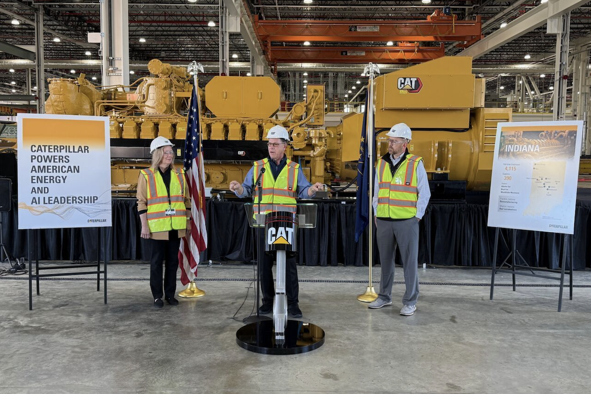 Indiana Governor Mike Braun speaks during a tour of Caterpillar’s large engine facility in Lafayette, Indiana.