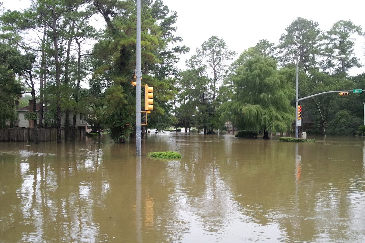 Floodwaters engulf streets in Cypress, Texas, after Hurricane Harvey.