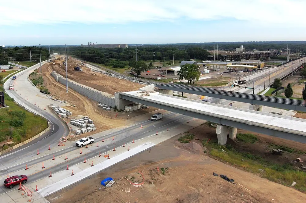 Pictured here is the west I-70/Polk-Quincy Viaduct abutment and new Topeka Boulevard interchange. (Photo courtesy of Bartlett & West)