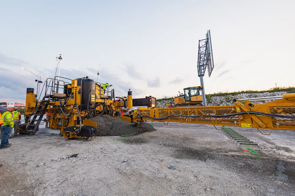 A slipform paver is used to surface portions of I-55.