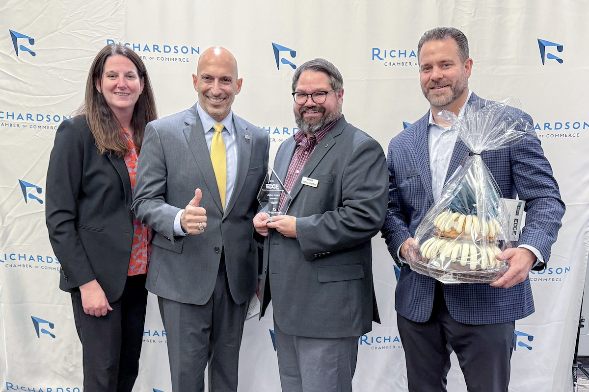 From left to right: Senior Vice President Leigh Hollis, Richardson Mayor Amir Omar, Richardson Operations Manager Jarred Overbey, and Director of Land Development Dan Warfield