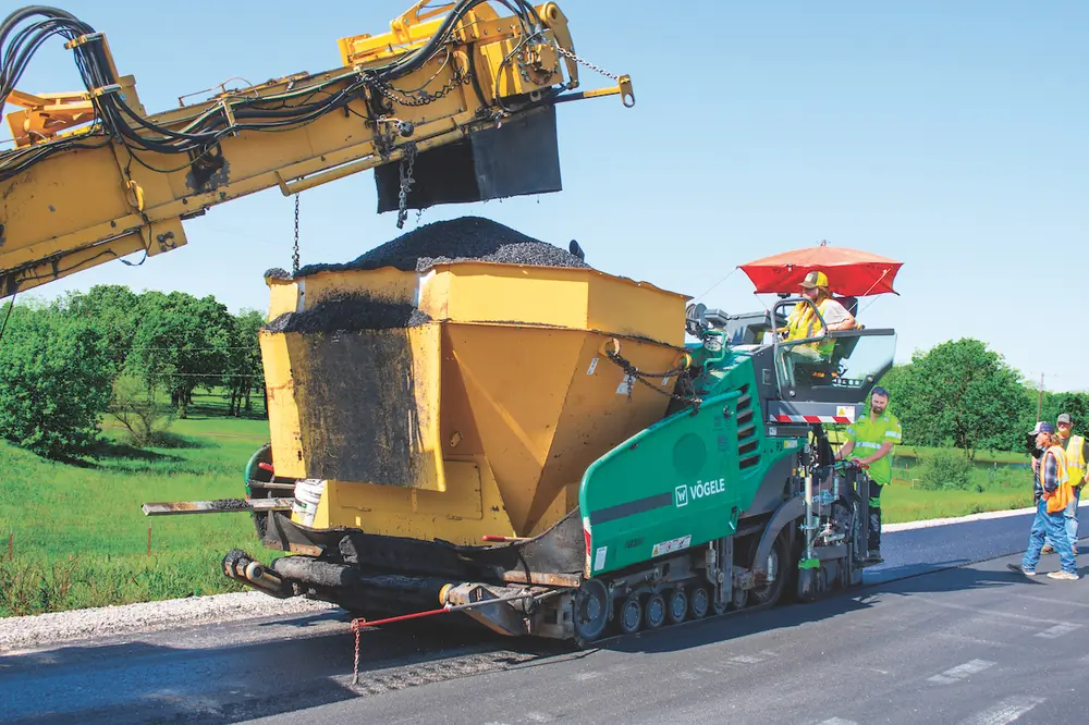 T & G Construction paves Highway 19 between Stratford and Ada, Oklahoma, with a Vögele Super 1700 Paver.