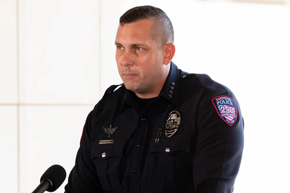 Surprise Police Chief Evan Becher speaks during the groundbreaking event.