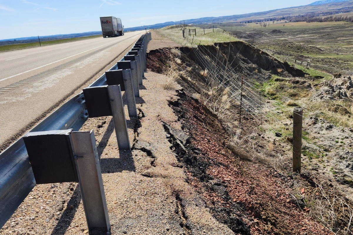 One of several slide locations on the I-90 eastbound lane will be rectified with the realignment of approximately 4 miles of interstate when the I-90 project picks back up in 2026.