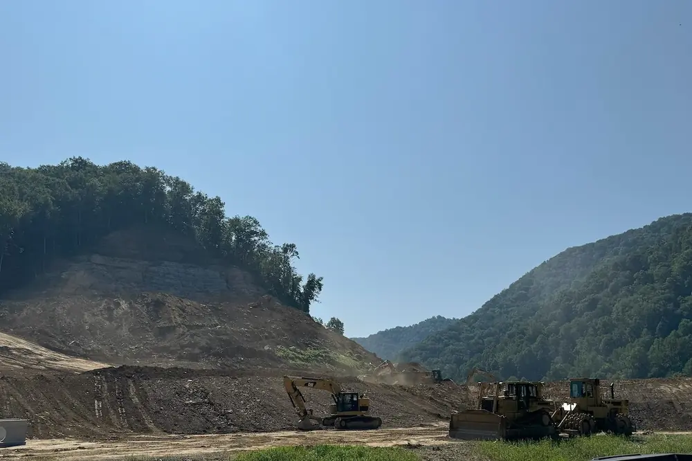 Grading work is underway for an area where a bridge abutment will be constructed near the current Route 460 at Grundy.