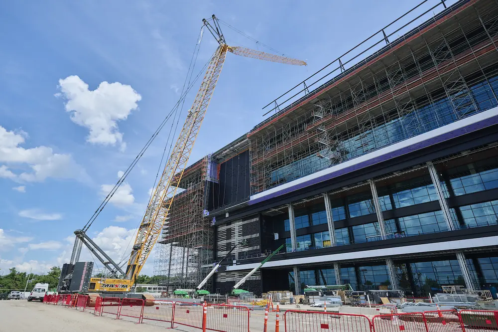 Liebherr LR 1300 Crawler Cranes are in use around all four sides of Nissan Stadium. (Photo courtesy of Shane Potter, Metro Nashville Photographer)