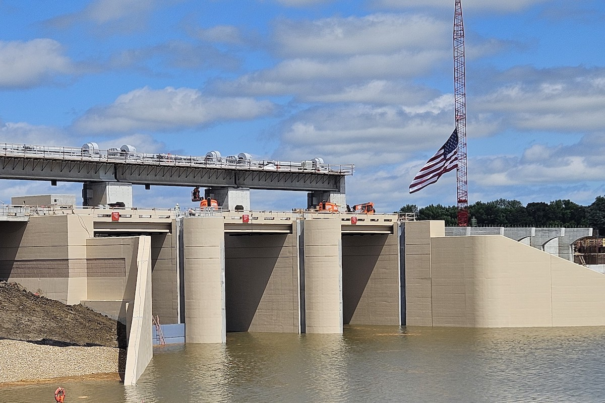 The Red River Structure is the largest structure that makes up the Fargo-Moorhead project’s Southern Embankment. (USACE St. Paul District photo by Liz Stoeckmann)